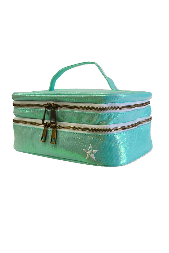 Glossy Pastel Aqua Rebel Glam & Go Travel Case with White Zipper - Image 2